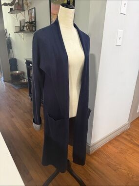 Theory Navy Open-Front Long Cardigan